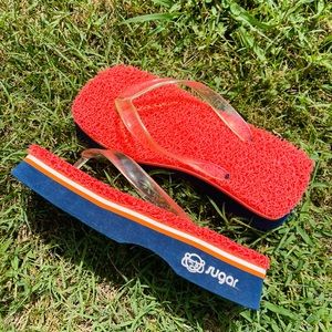 Vintage 90s Y2K Sugar Platform Foam Wedge Flip Flops wide chunky floatie red